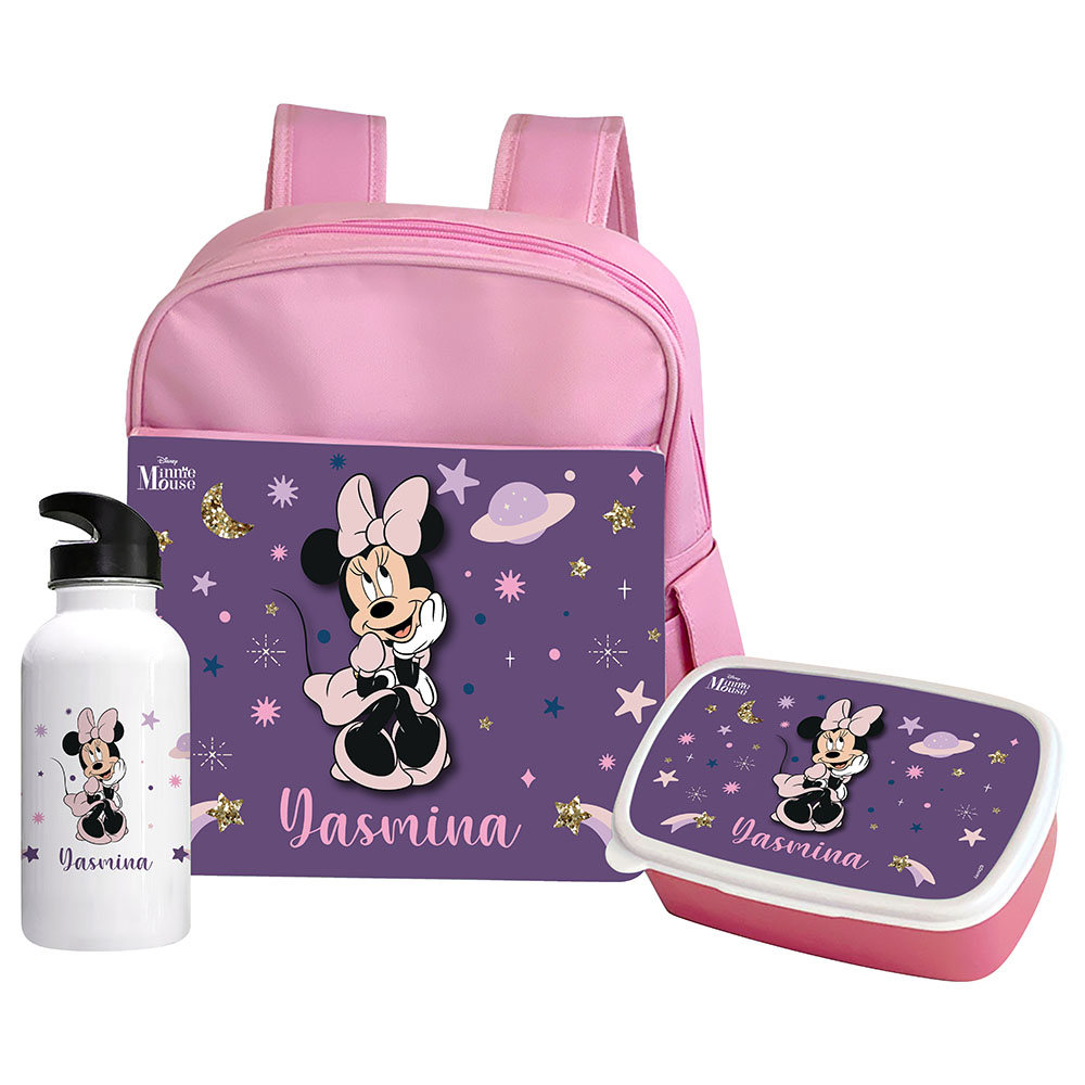 Essmak - Disney Minnie 3 Backpack With Lunch Box & Water Bottle- 12-Inch - Pink