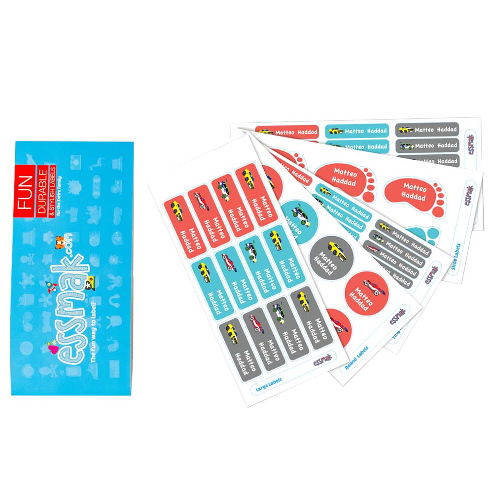Essmak - Personalised School Labels - Race Cars - 74Pcs