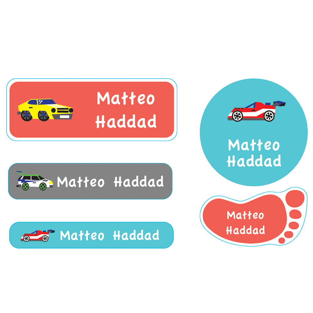 Essmak - Personalised School Labels - Race Cars - 74Pcs