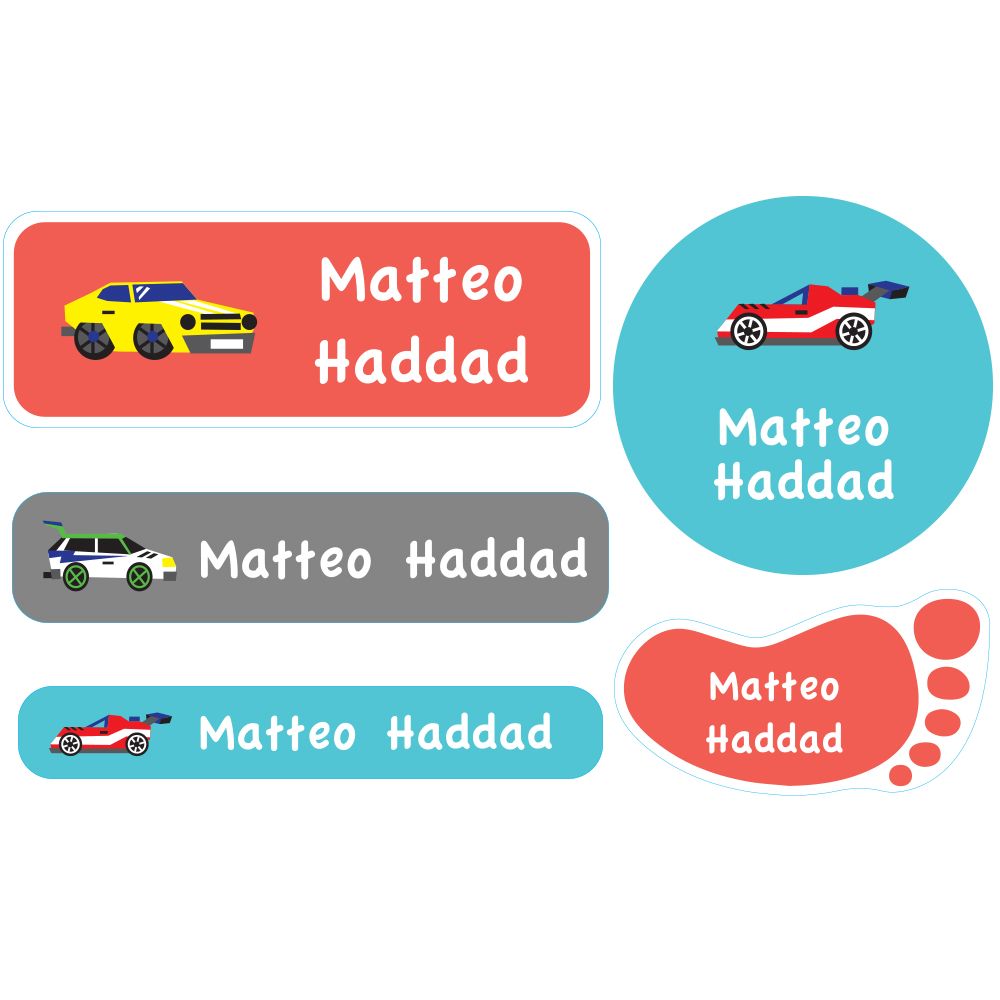 Essmak - Personalised School Labels - Super Cars - 74Pcs