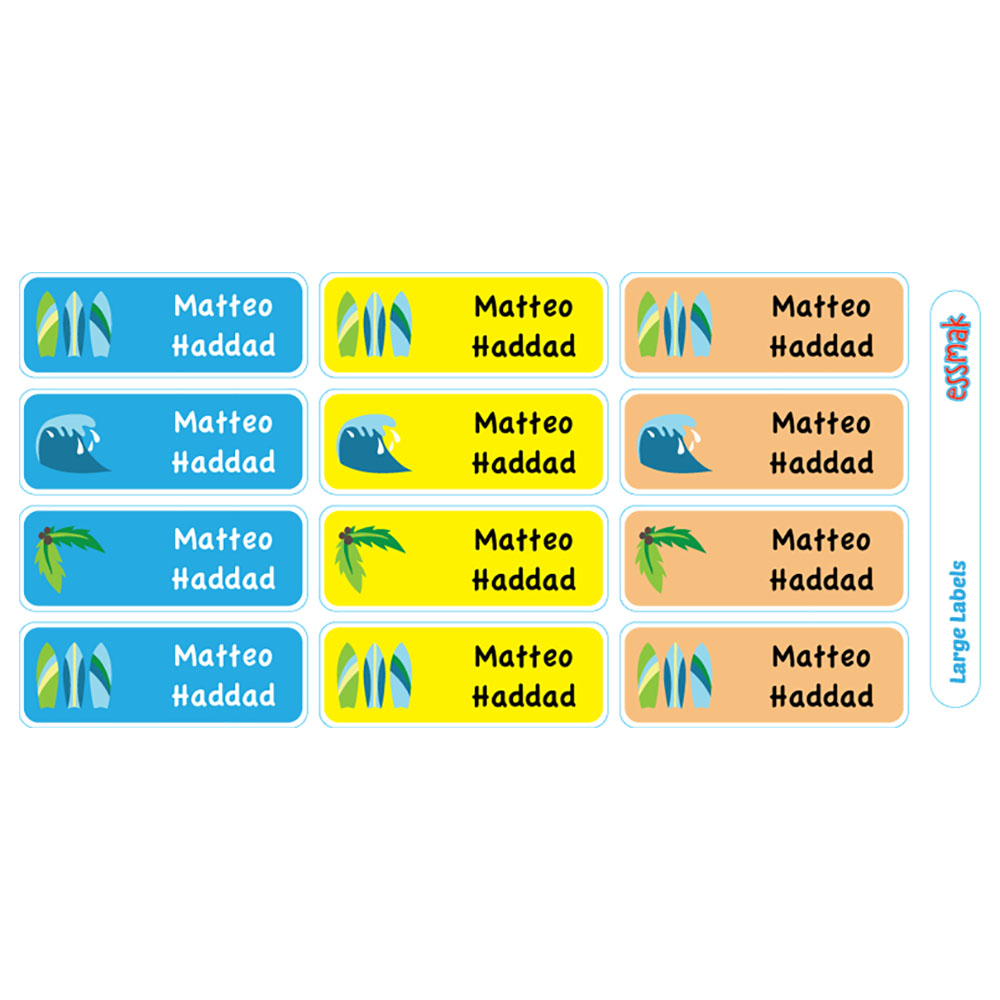 Essmak - Personalised School Labels - Surf - 74Pcs