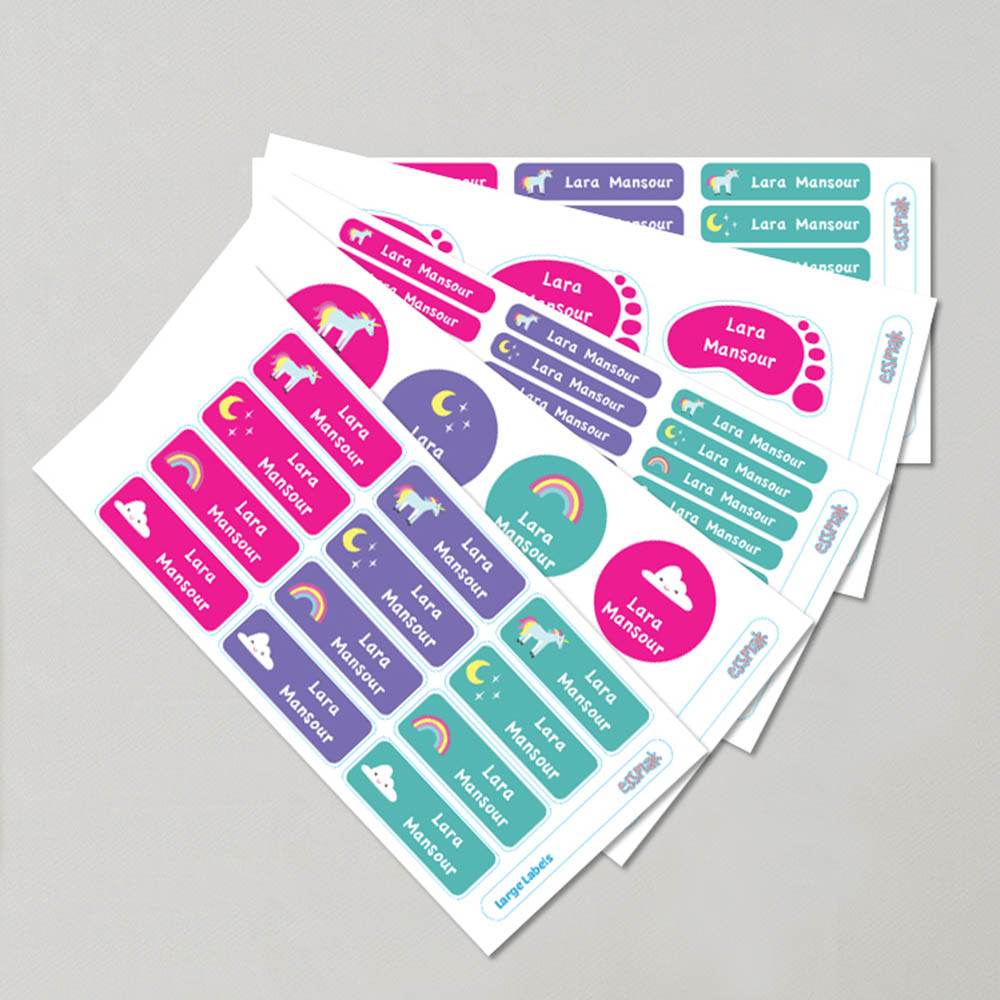 Essmak - Personalised School Labels - Unicorn - 74Pcs