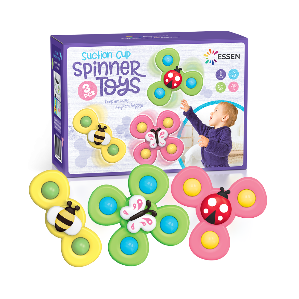Essen - Suction Cup Fidget Spinner Toy - 3pc Set - Color May Vary