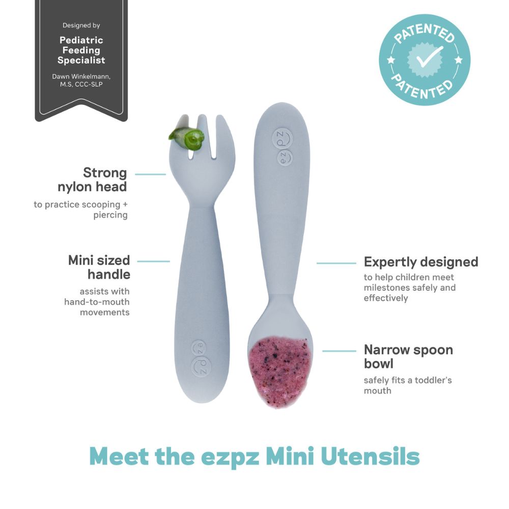 Ezpz Mini Utensils (Spoon + Fork) - Pewter
