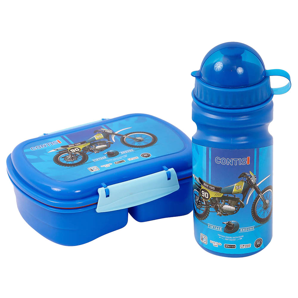 Eazy Kids - Bike Print Lunch Box with Bottle - Blue