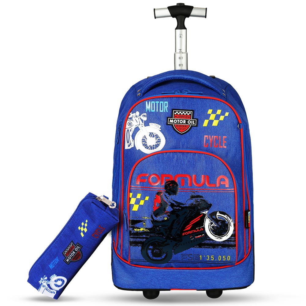 Eazy Kids - Trolley School Bag & Pencil Case - Blue - 18-Inch/46cm