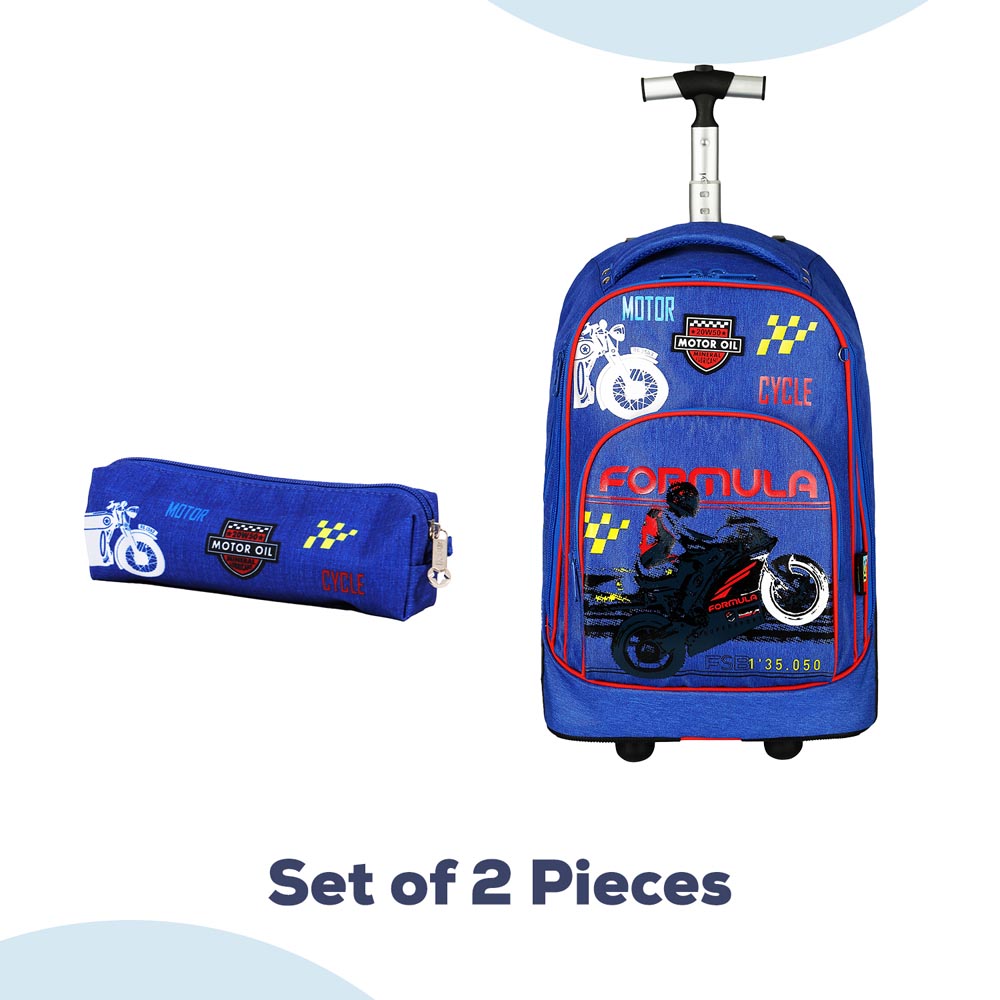 Eazy Kids - Trolley School Bag & Pencil Case - Blue - 18-Inch/46cm