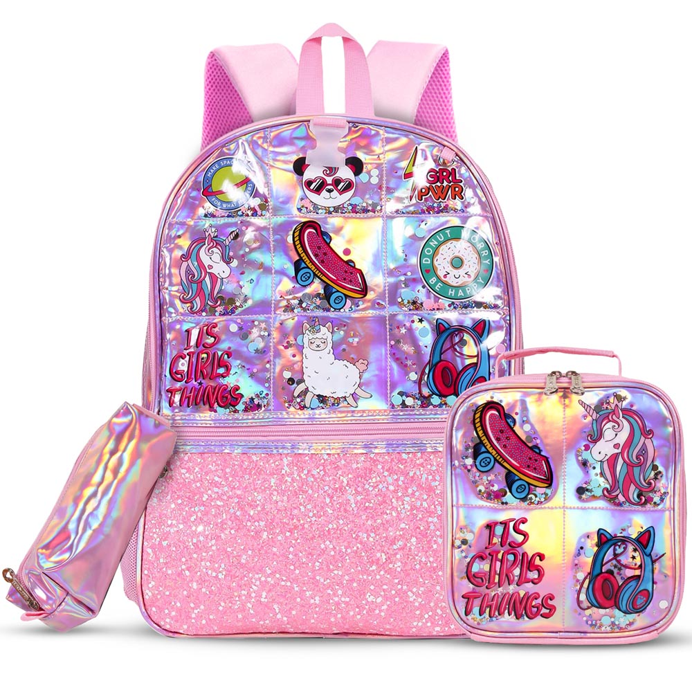 Eazy Kids - Backpack 17-Inch with Lunch Bag & Pencil Case - Girl Things