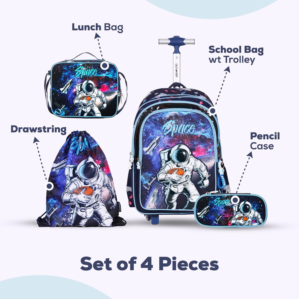 Eazy Kids - Backpack 17-Inch with Lunch Bag, Activity Bag & Pencil Case - Blue