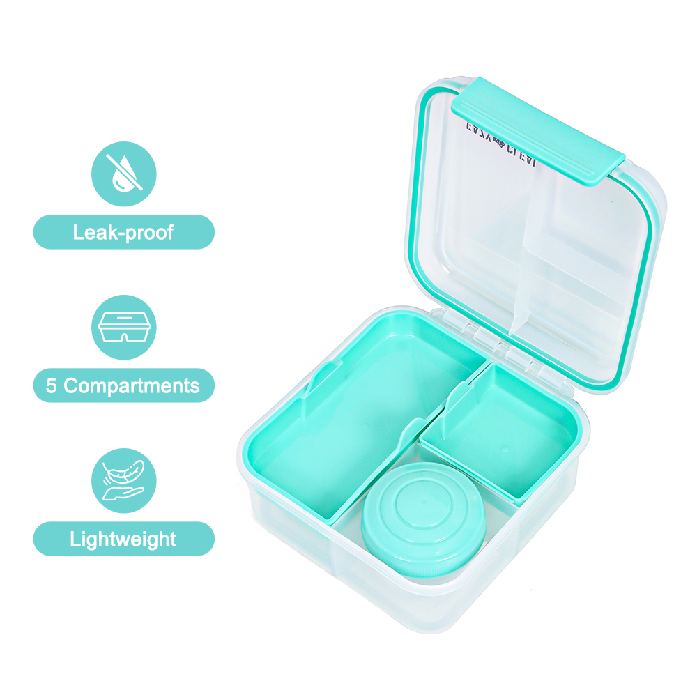 Eazy Kids - 5 Compartment Convertible Bento Lunch Box With Gravy Bowl - Green