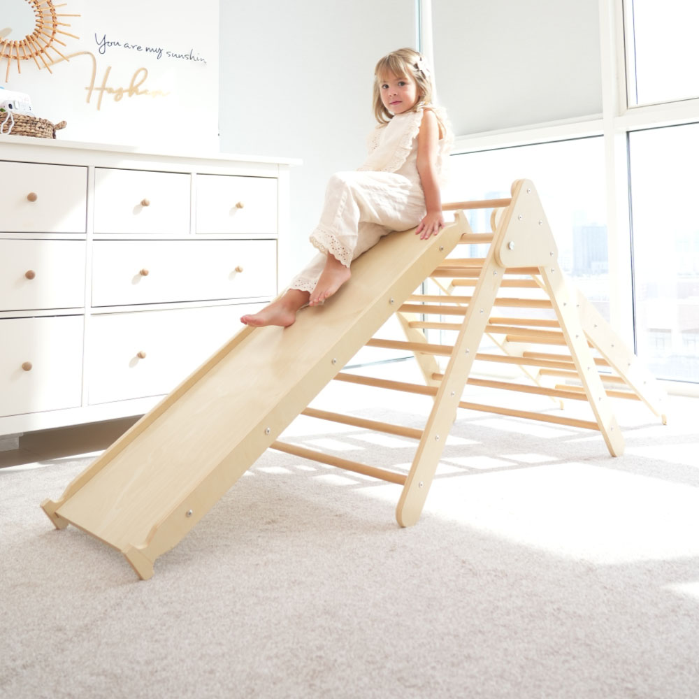 Ezzro - Climbing Pikler With Ladder & Ramp Slide - Natural - Large