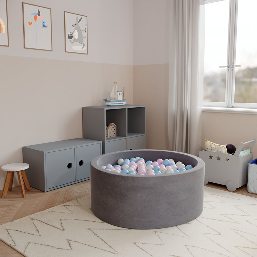 Ezzro - Round Ball Pit Velvet With 200 Balls - 90 x 40cm