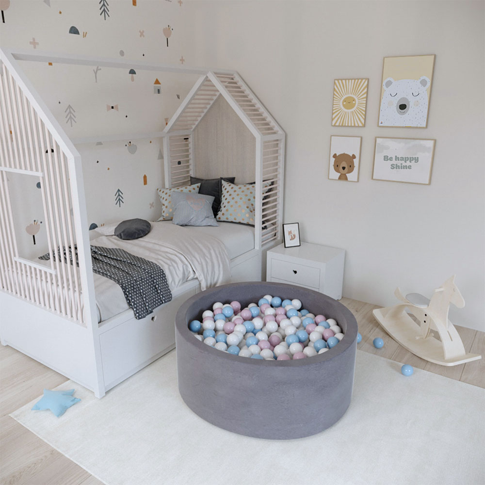 Ezzro - Round Ball Pit Velvet With 200 Balls - 90 x 40cm