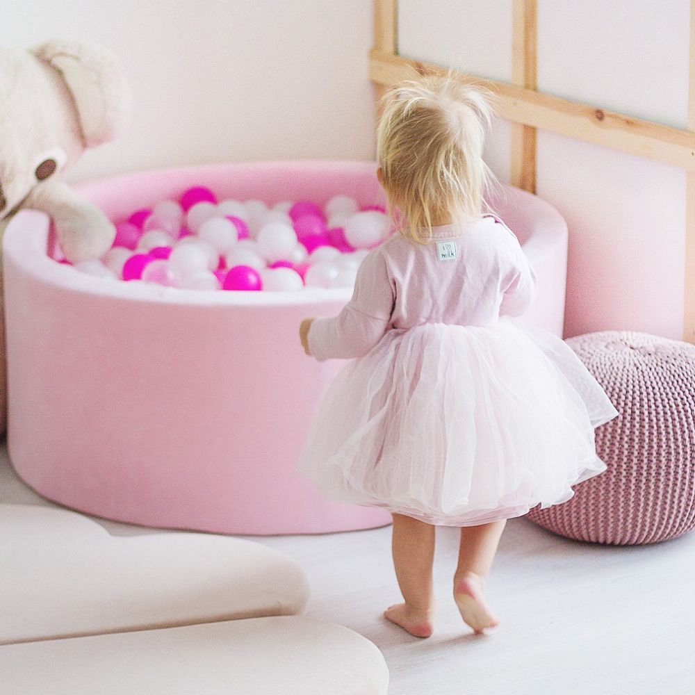 Ezzro - Round Ball Pit 90 x 40 cm With200 Balls(Light Grey, Pearl, White)