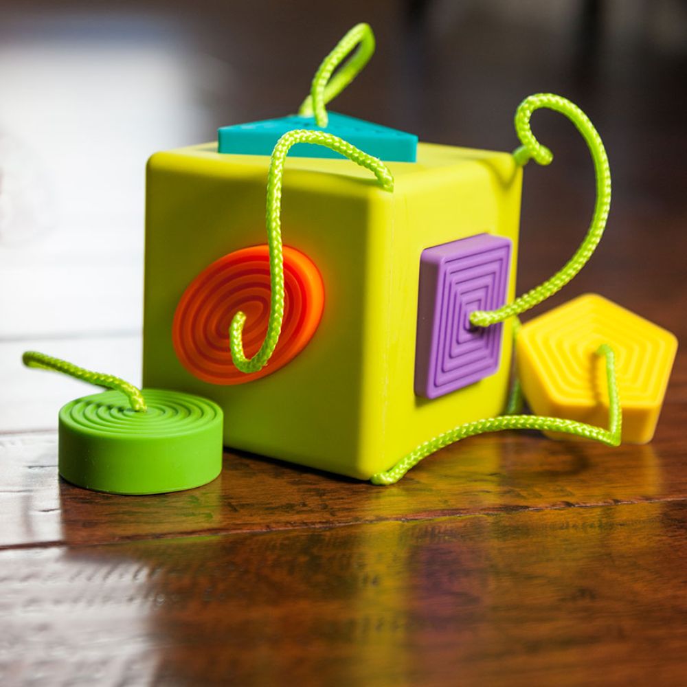 Fat Brain Toys - OombeeCube - Sensory Toys for Infant Development, Stacking Toy