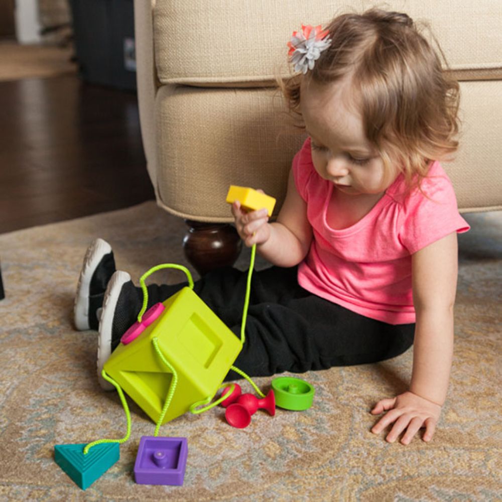 Fat Brain Toys - OombeeCube - Sensory Toys for Infant Development, Stacking Toy