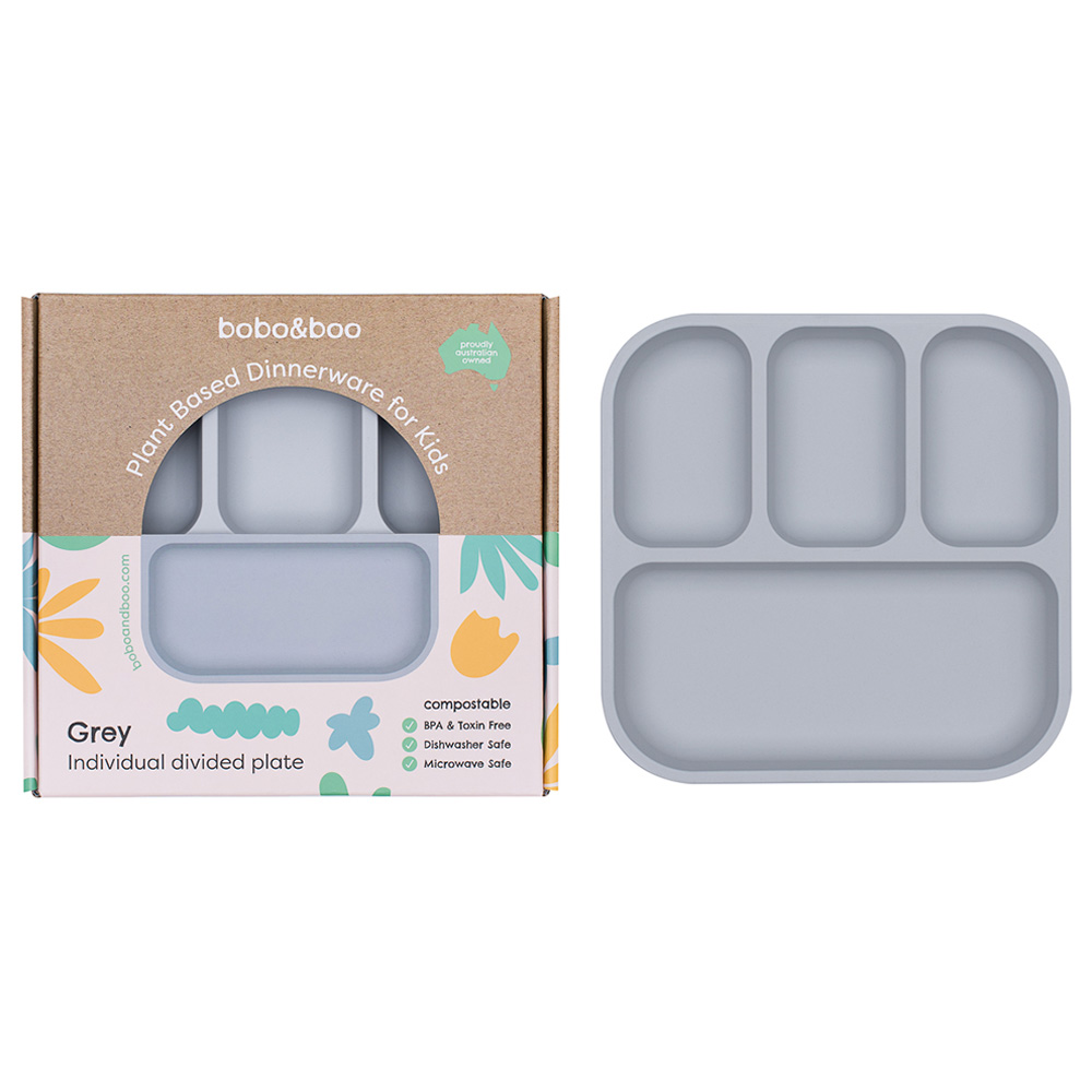 Bobo & Boo Plant-Based Bento-Style Divided Plates - Grey