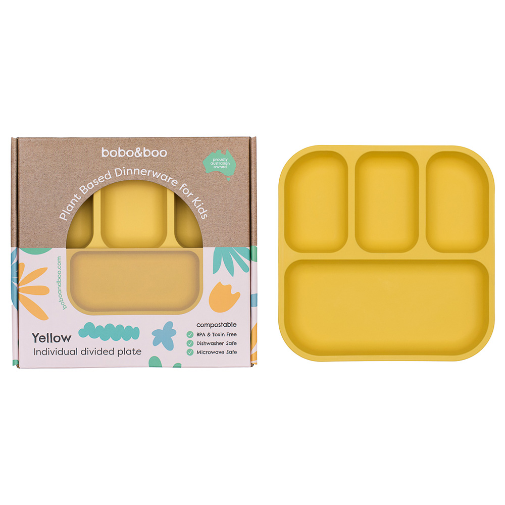 Bobo & Boo Plant-Based Bento-Style Divided Plates - Yellow