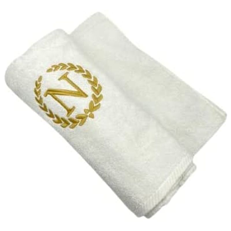 BYFT - Embroidered "N" Monogrammed Bath Towel - White