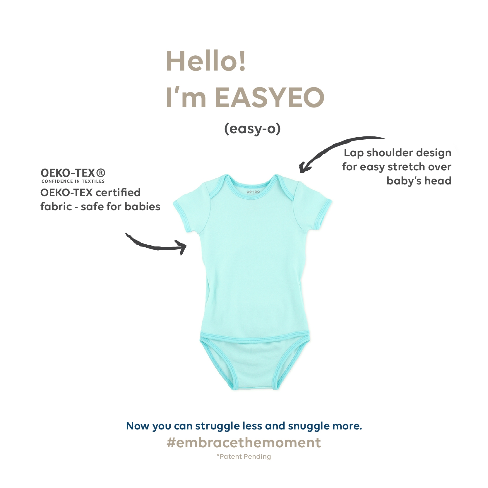 Oeteo Easyeo Classic Short Sleeve Romper Aqua - Green