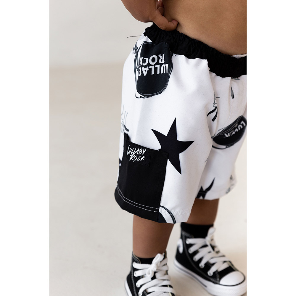 Lullaby Rock Swim Trunks Drummer Black - White