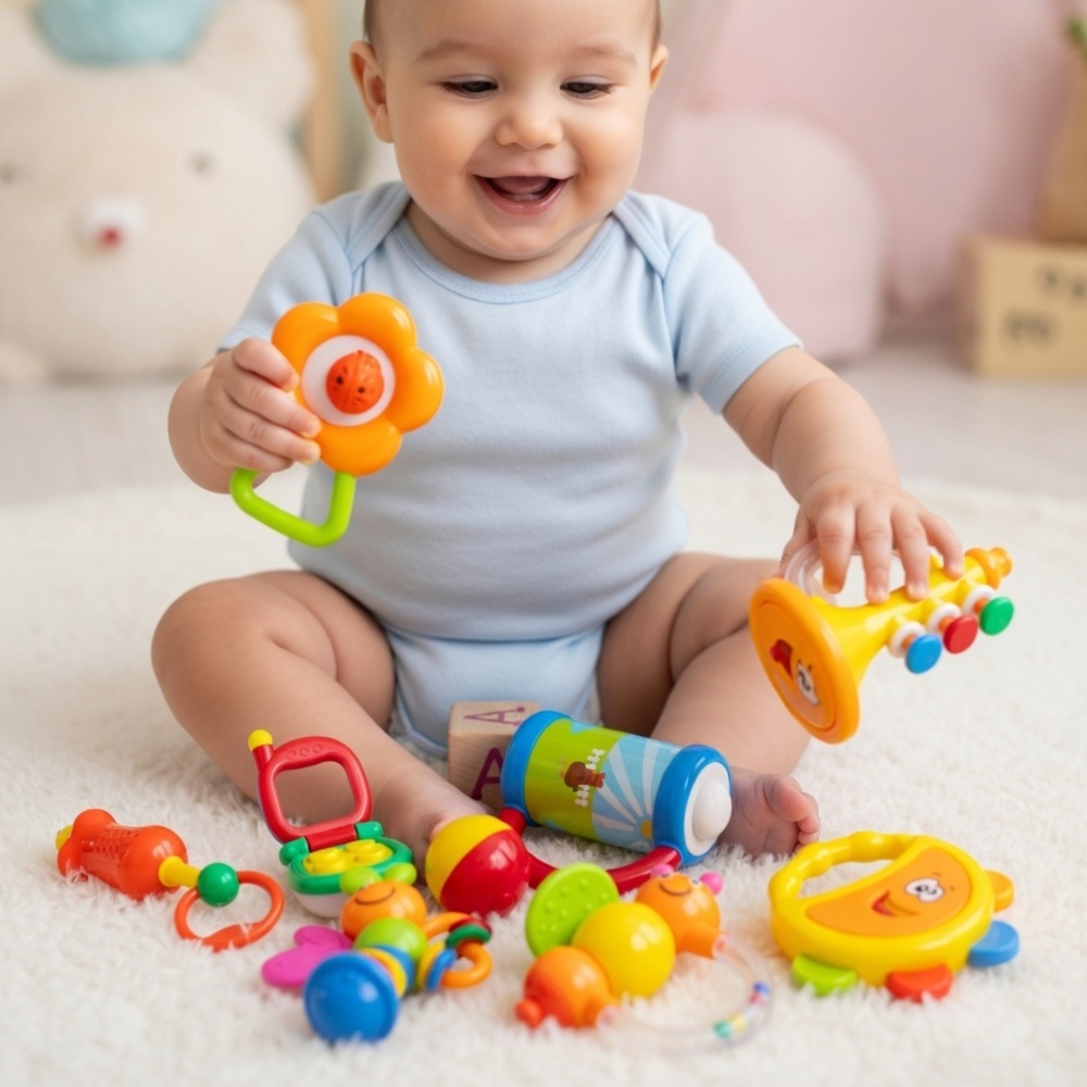 Goodway - Baby Rattle Toy 10 Pc Gift Set With Storage Box - Blue