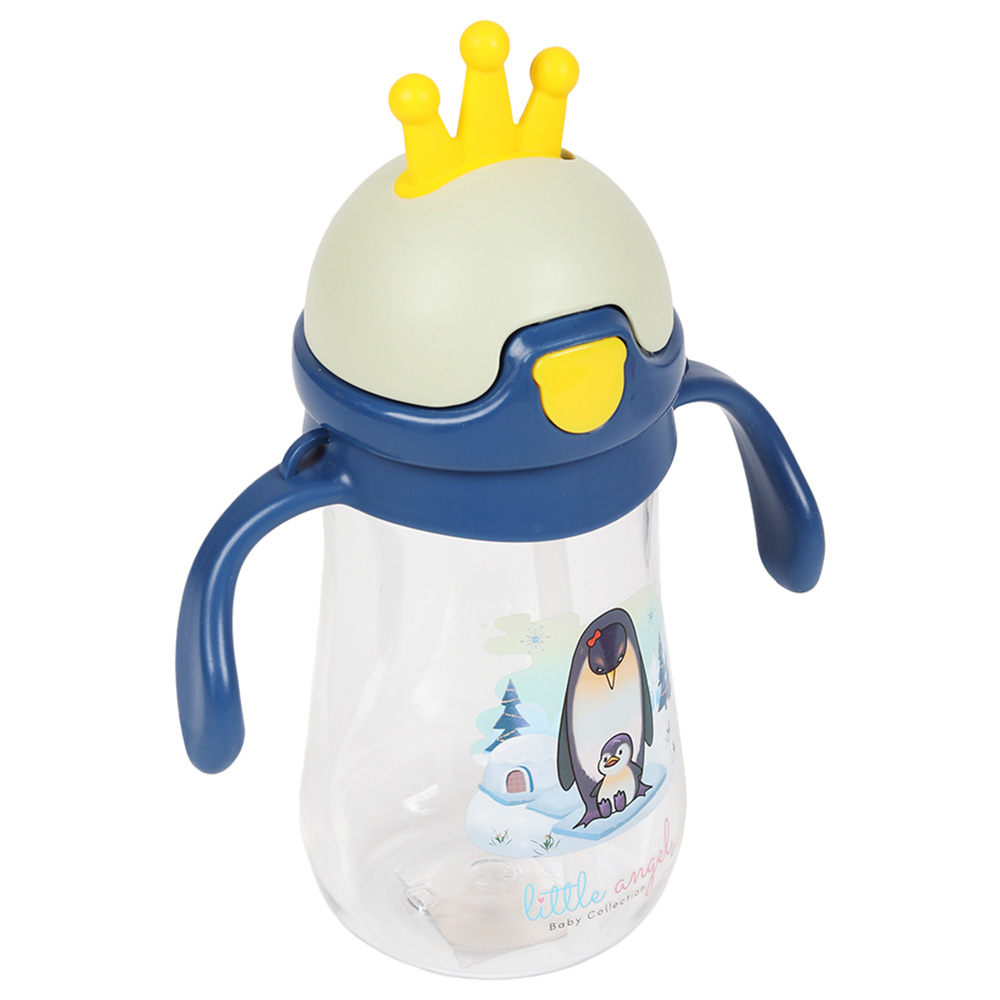 Little Angel - 350ml Baby Water Bottle with Straw Crown Lid for Toddlers - Blue
