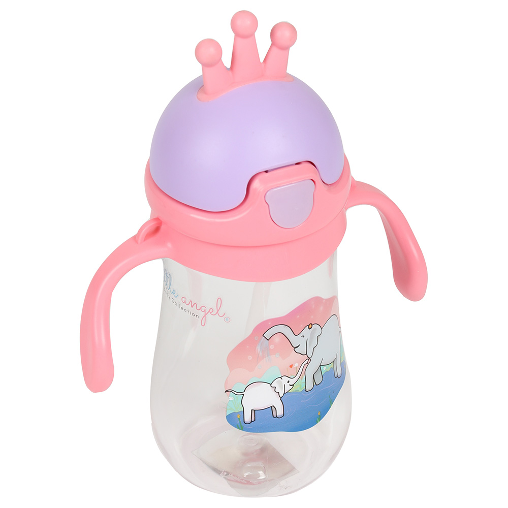 Little Angel - 350ml Baby Water Bottle with Straw Crown Lid for Toddlers - Pink