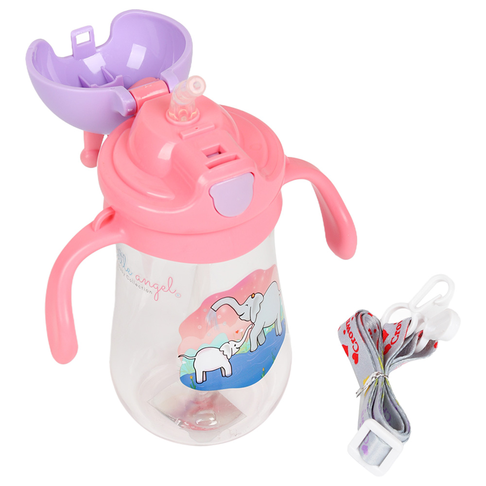 Little Angel - 350ml Baby Water Bottle with Straw Crown Lid for Toddlers - Pink