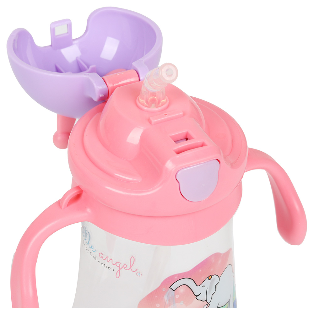 Little Angel - 350ml Baby Water Bottle with Straw Crown Lid for Toddlers - Pink