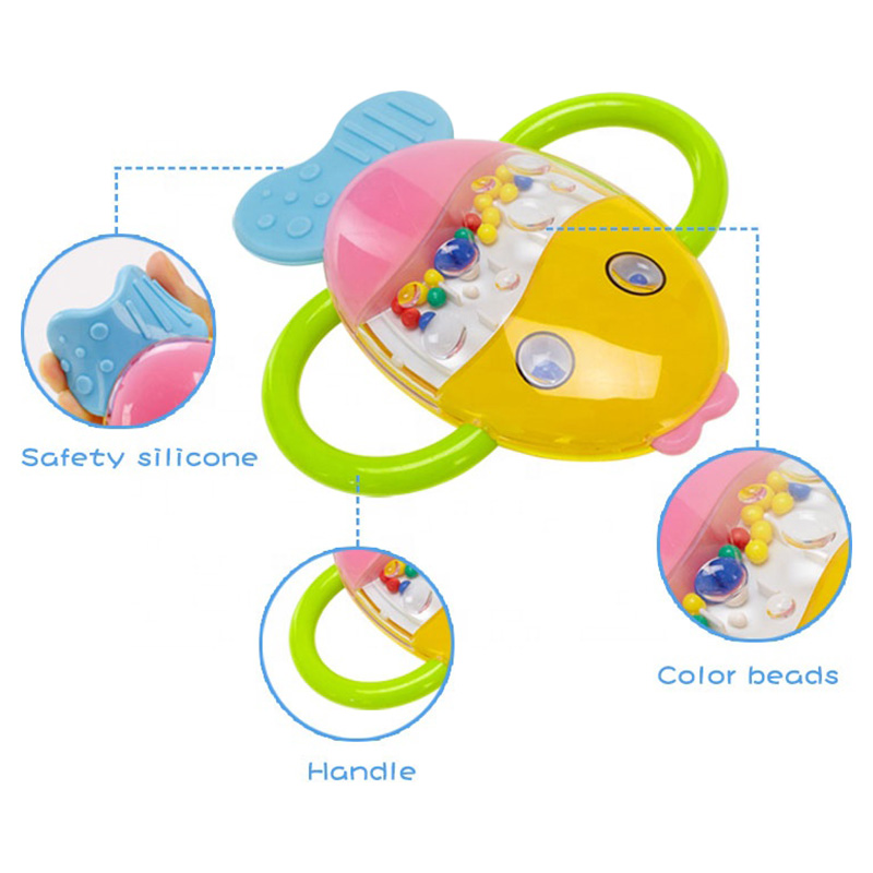 Goodway - Baby Rattle Teether Toy With Beads & Grip Handles - Yellow