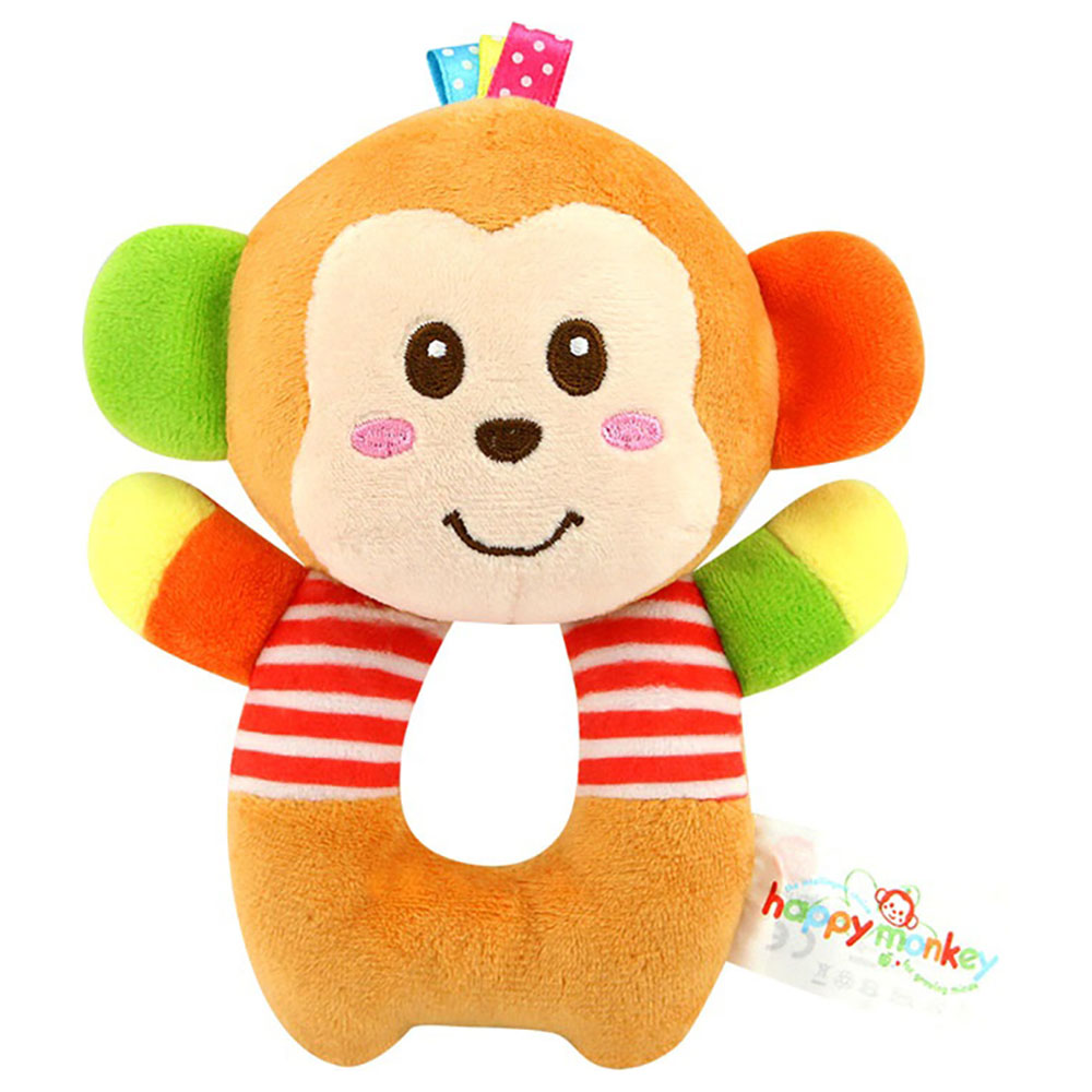 Little Angel - Soft Plush Baby Ring Rattle Toy - Monkey