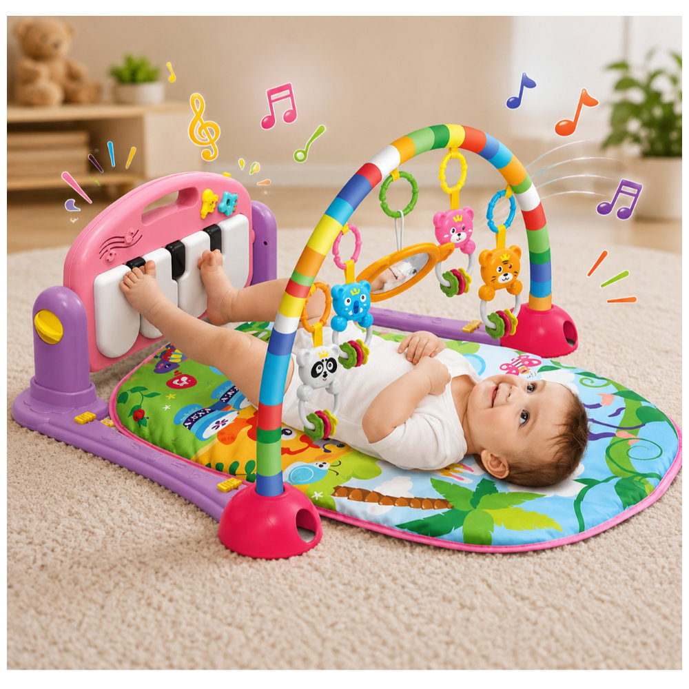 Huanger - Baby Play Gym Piano Mat Activity Center Toys - Pink