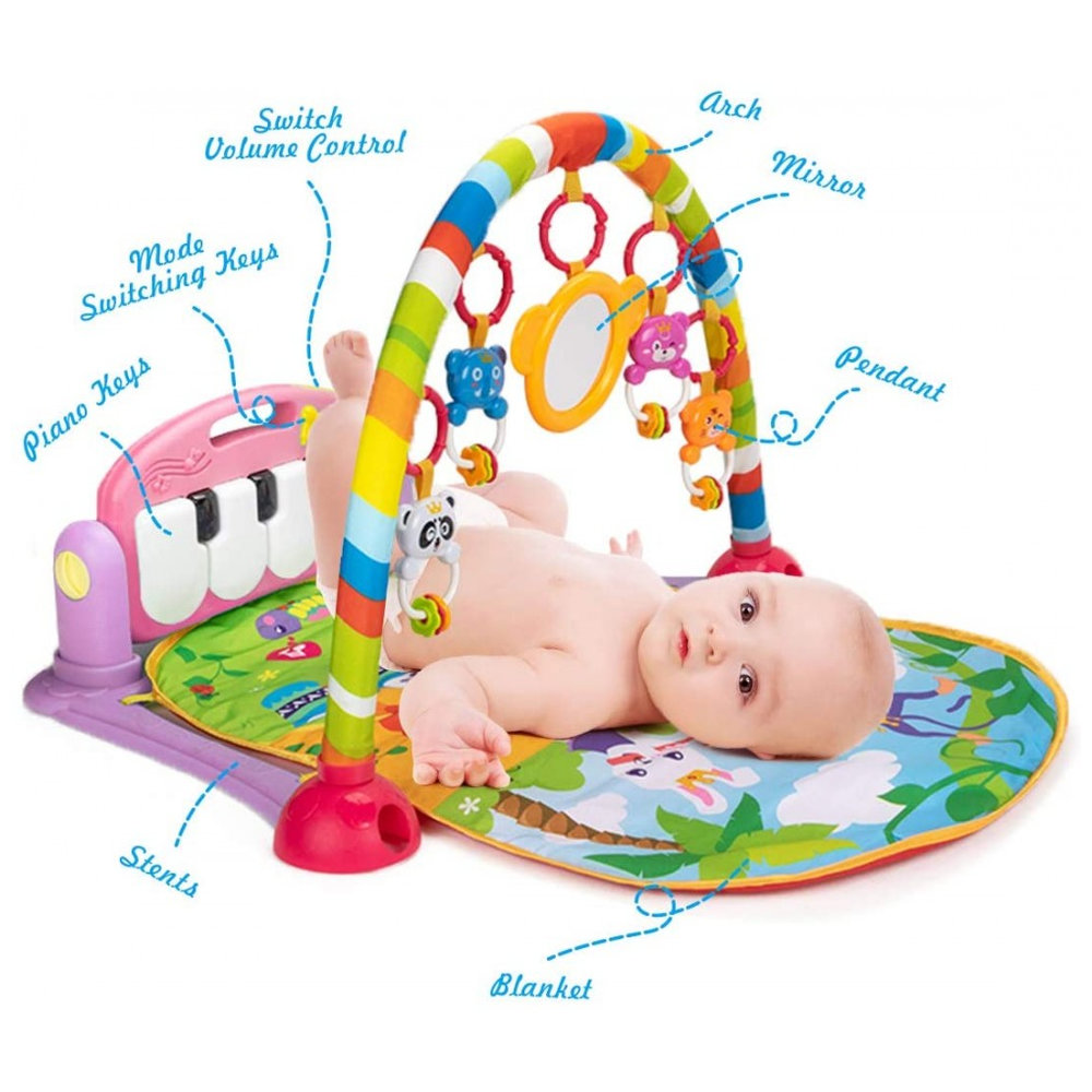 Huanger - Baby Play Gym Piano Mat Activity Center Toys - Pink