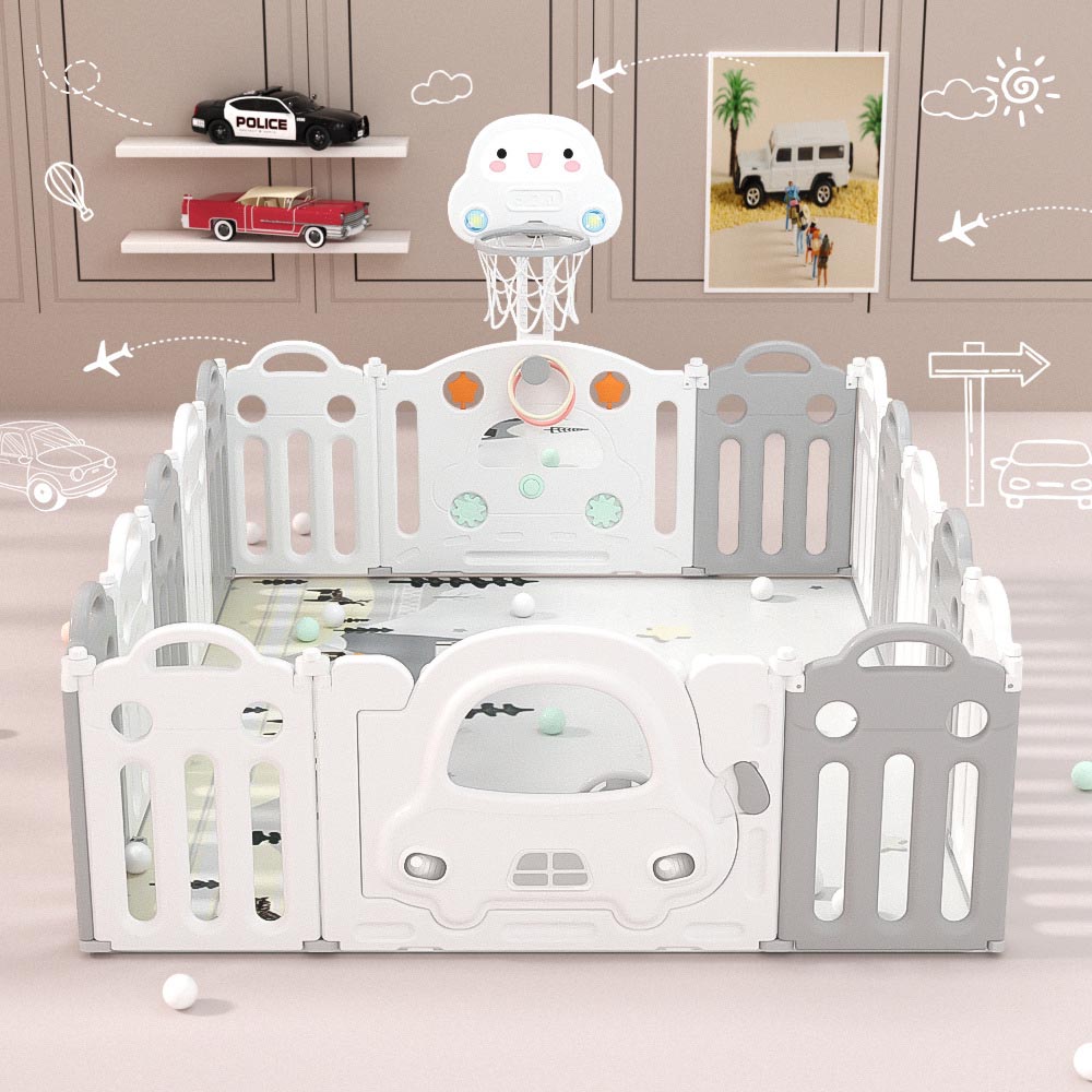 Little Angel Baby Playpen WithBasketball Hoop And Fence-Grey