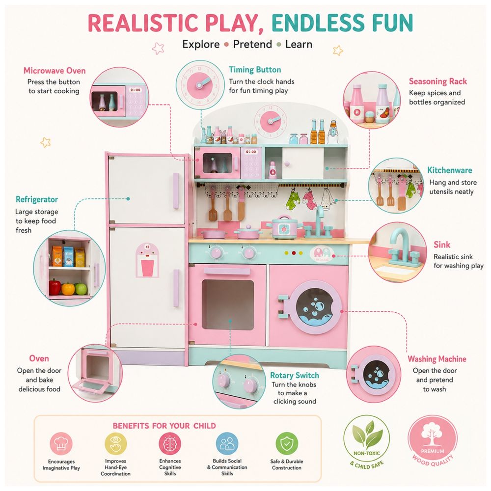 Little Angel - Kids Wooden Kitchen Toy Pretend Play Cooking Set