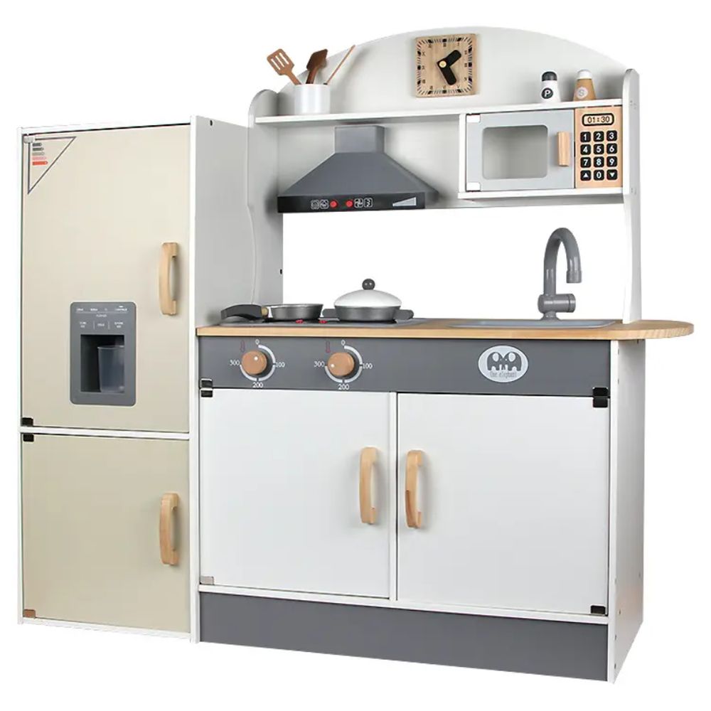 Little Angel - Wooden Kitchen Playset For Kids Pretend Cooking - Beige