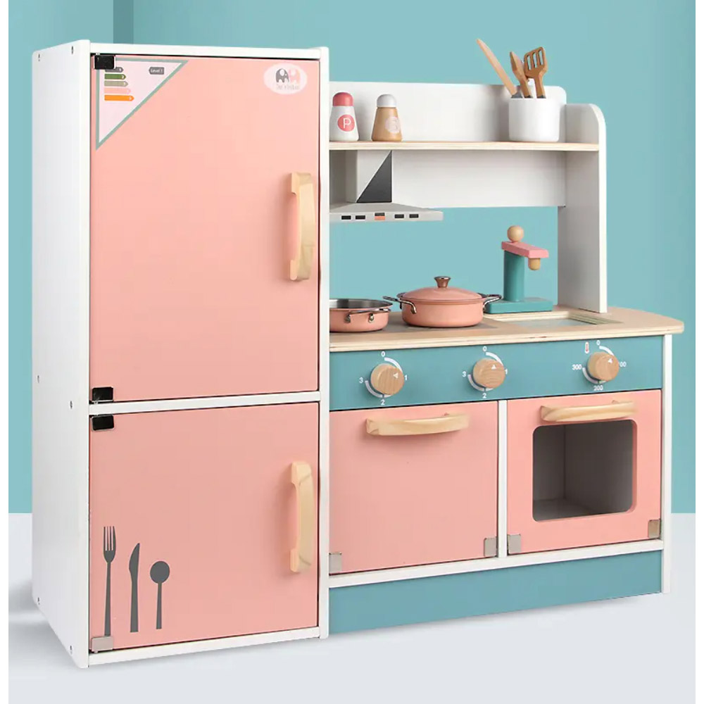 Little Angel - Wooden Kitchen Playset For Kids Pretend Cooking - Peach