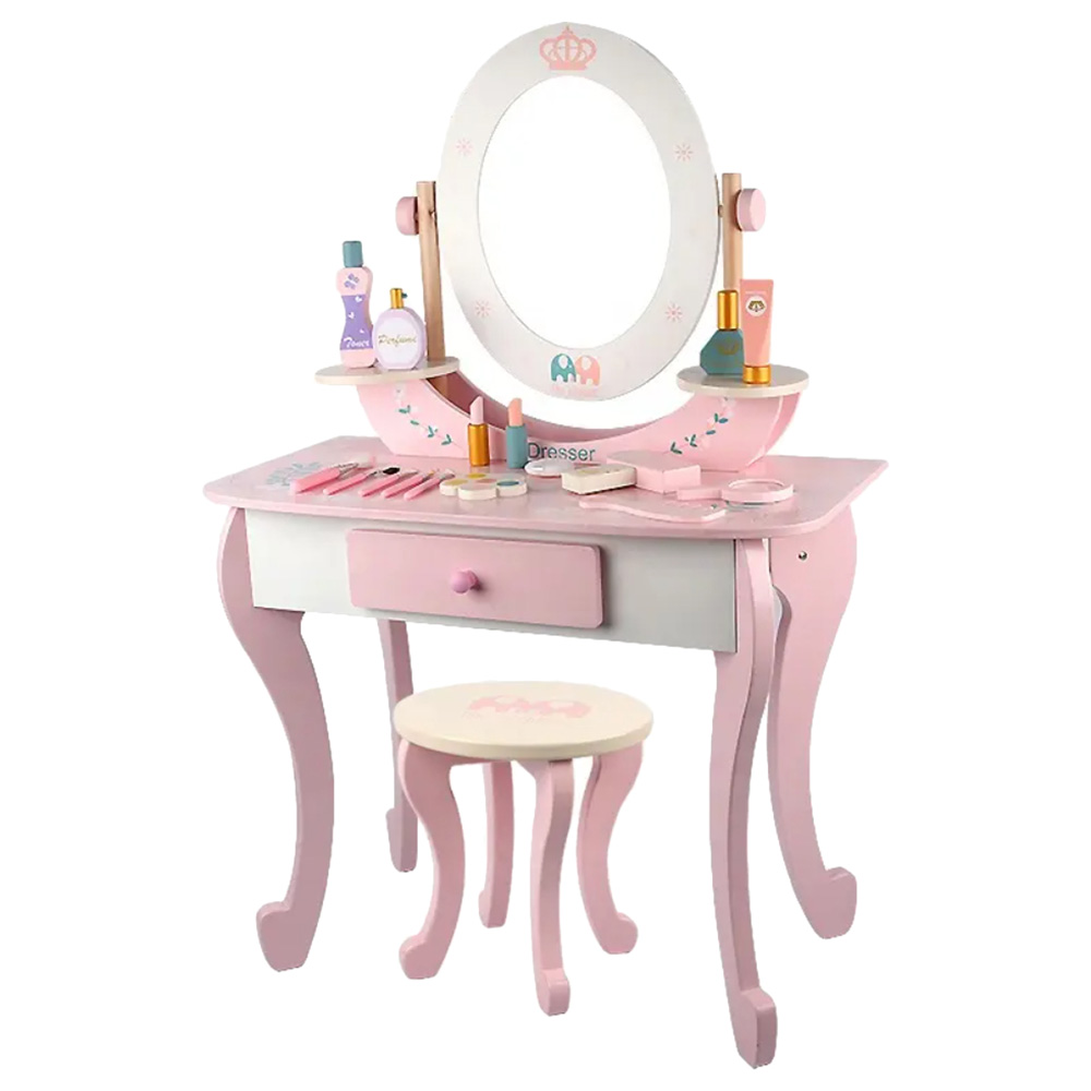 Little Angel Kids Wooden Vanity Set With Stool - Pink