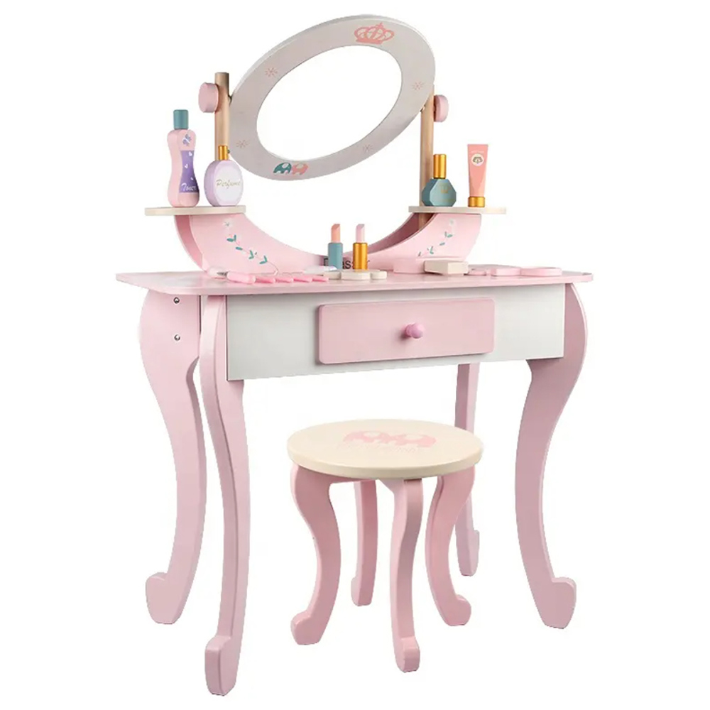 Little Angel Kids Wooden Vanity Set With Stool - Pink