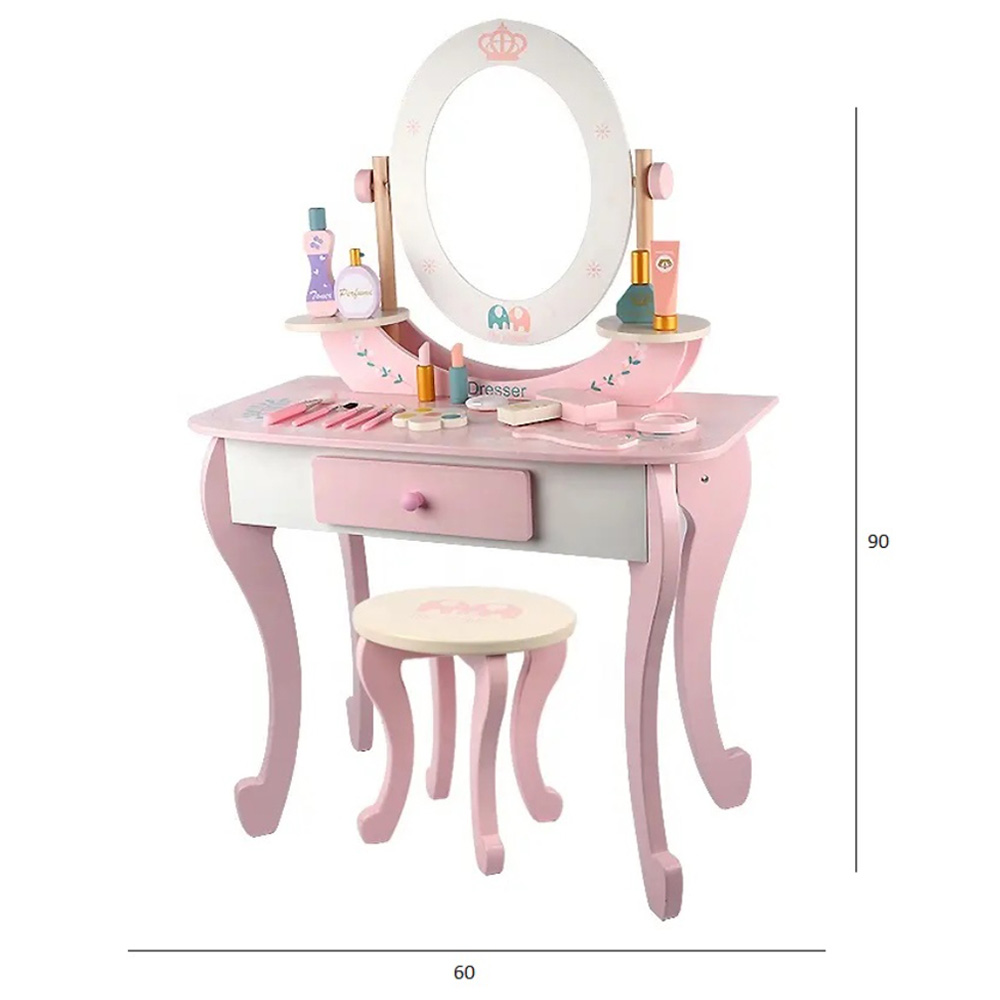 Little Angel Kids Wooden Vanity Set With Stool - Pink