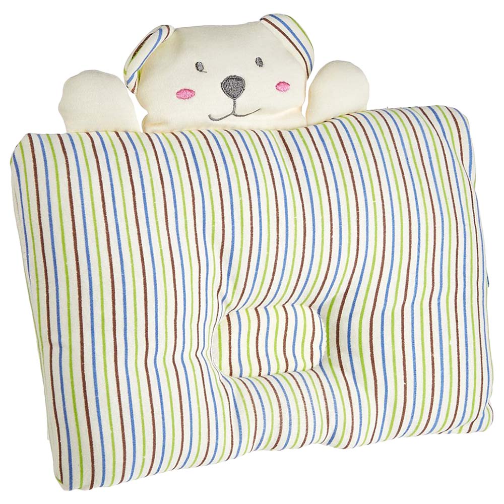 Night Angel - Puppy Striped Baby Pillow - Newborn Head & Neck Support - Green