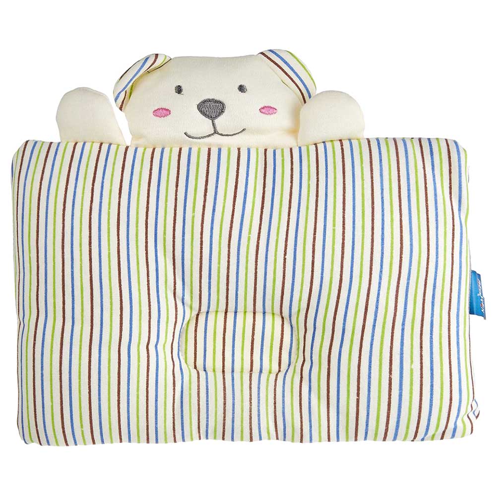 Night Angel - Puppy Striped Baby Pillow - Newborn Head & Neck Support - Green