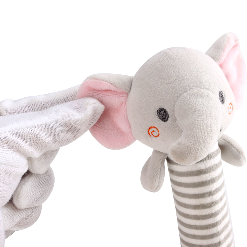 Little Angel - Soft Plush Baby Rattle Stick Toy - Elephant