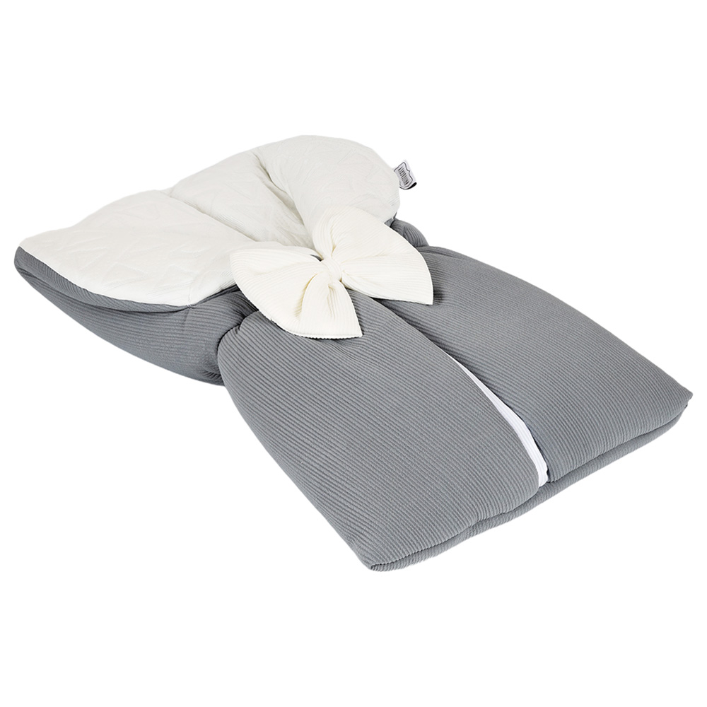 White&Grey - Baby Sleeping Bag With White Bow - Grey
