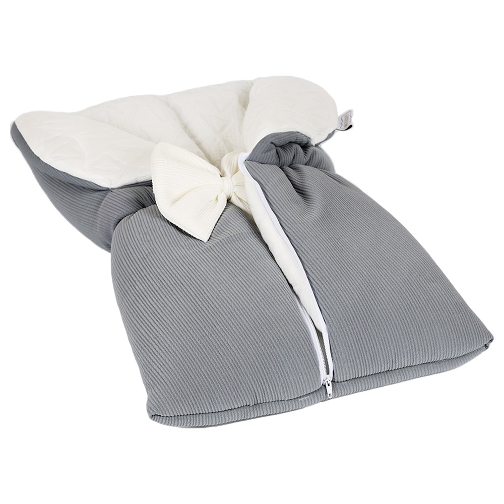 White&Grey - Baby Sleeping Bag With White Bow - Grey