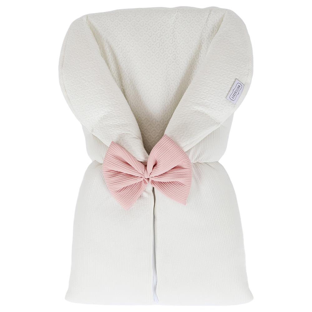 White&Grey - Baby Sleeping Bag With Pink Bow - White