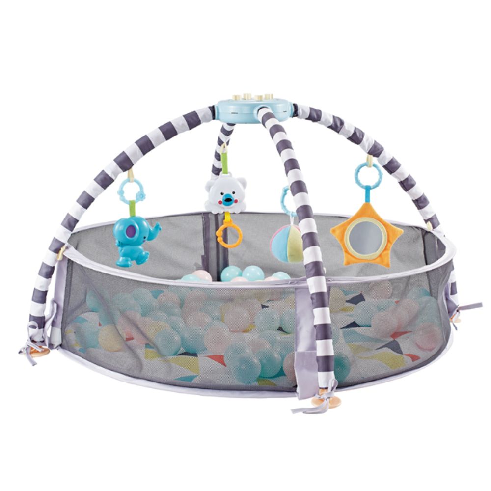 Little Angel Baby Ball Pit Activity Gym With Hanging Toys - Grey