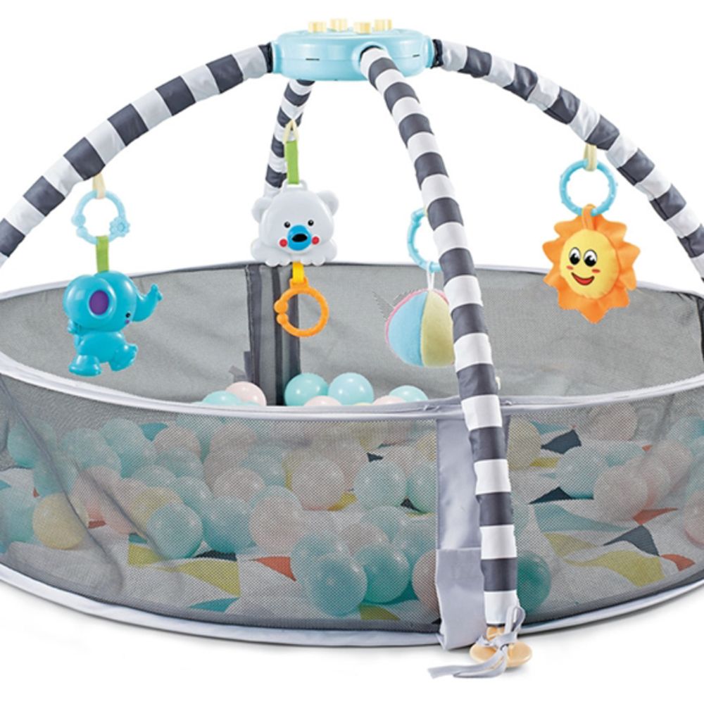 Little Angel Baby Ball Pit Activity Gym With Hanging Toys - Grey