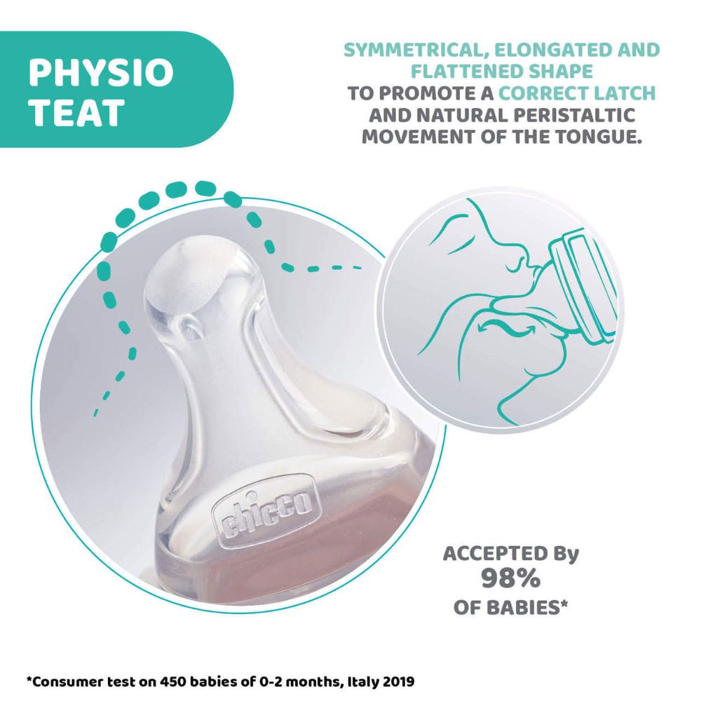 Chicco - Perfect 5 Physio Teat 2m+ Medium Flow - Pack of 2 - Silicone